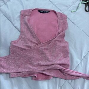 SHEIN Pink Sleeveless Wrap Tank Top